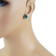 14Kt White Gold Emerald Diamond Halo Stud Earrings (4.18ct)