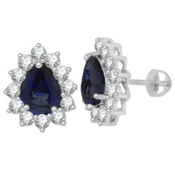 Sapphire and Diamond Halo Stud Earrings 14Kt Gold (4.14ct)