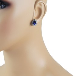Sapphire and Diamond Halo Stud Earrings 14Kt Gold (4.14ct)