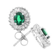 Emerald and Baguette Diamond Earrings in 14Kt White Gold 