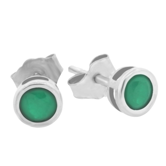 Genuine Emerald Stud Earrings Sterling Silver 5MM Bezel Set