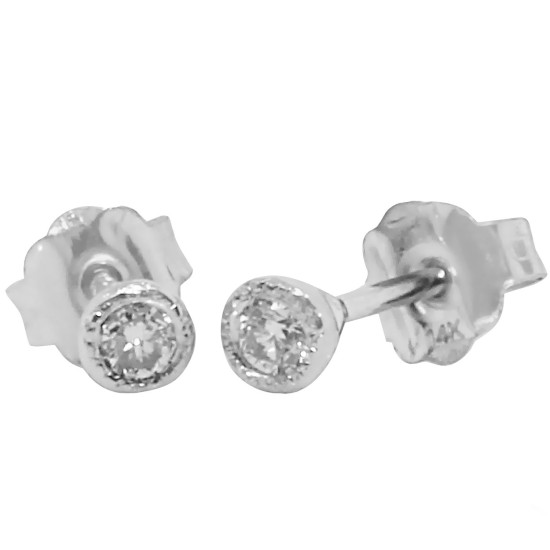 1/15 Carat TW.Bezel Set Antique Diamond Stud Earrings 14Kt Gold
