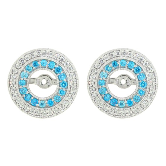 Created Blue Topaz and Cubic Zirconia Earring jackets in Sterling Silver