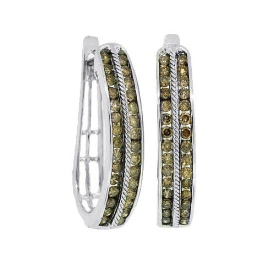 Chocolate Diamond Hoop Earrings in 10Kt White Gold