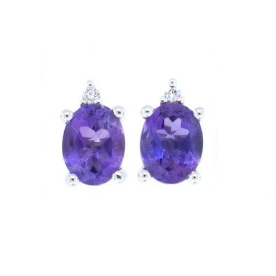 Amethyst and Diamond Stud Earrings in 14Kt White Gold 