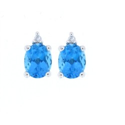 Blue Topaz and Diamond Stud Earrings in 14Kt White Gold