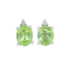 Genuine Peridot and Diamond Stud Earrings in 14Kt White Gold