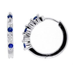 Genuine Sapphire and Diamond Hoop Earrings in 14Kt White Gold