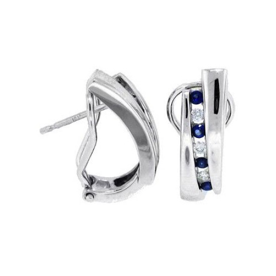Natural Sapphire and Diamond Huggie Hoop Earrings in 14Kt White Gold Natural Sapphire and Diamond Huggie Hoop Earrings in 14Kt White Gold