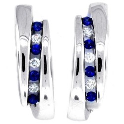 Natural Sapphire and Diamond Huggie Hoop Earrings in 14Kt White Gold