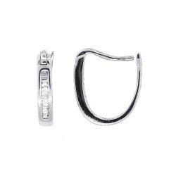 Baguette Diamond Huggie Hoop Earrings in 14kt White Gold