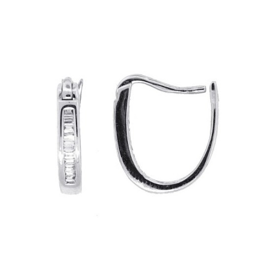 Baguette Diamond Huggie Hoop Earrings in 14kt White Gold