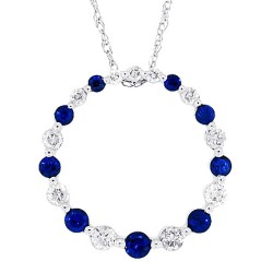 Sapphire Diamond Circle of Life Pendant Necklace 14Kt Gold