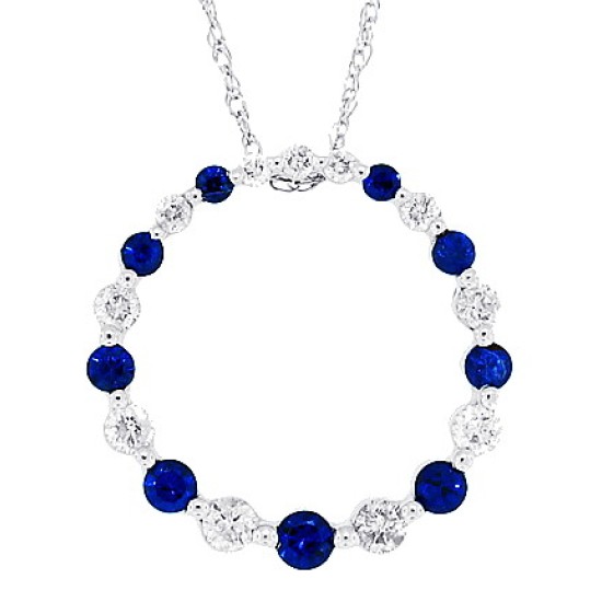 Sapphire Diamond Circle of Life Pendant Necklace 14Kt Gold