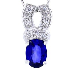 Genuine Sapphire and Diamond Pendant Necklace 14Kt Gold 