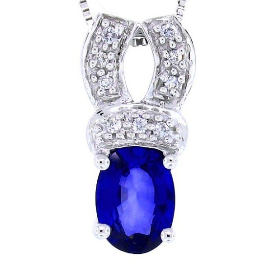 Genuine Sapphire and Diamond Pendant Necklace 14Kt Gold 