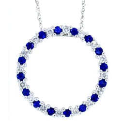 Sapphire Diamond Circle of Life Pendant Necklace 14Kt Gold