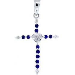 Sapphire and Diamond Cross Pendant Necklace 14Kt Gold