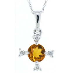 Citrine and Diamond Pendant Necklace 14Kt White Gold