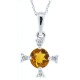 Citrine and Diamond Pendant Necklace 14Kt White Gold