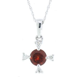 Garnet and Diamond Pendant Necklace 14Kt White Gold