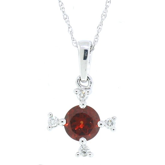 Garnet and Diamond Pendant Necklace 14Kt White Gold