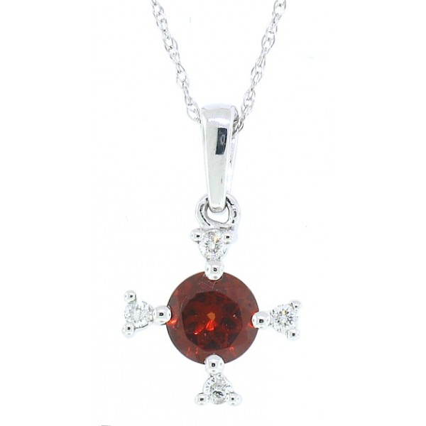 0 72 Ct T W Genuine Garnet And Diamond Pendant Necklace 14kt White Gold