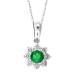 Genuine Emerald and Diamond Pendant Necklace 14Kt White Gold 