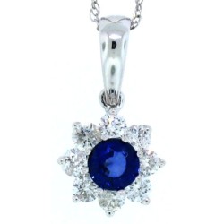 Blue Sapphire and Diamond Pendant Necklace 14Kt White Gold