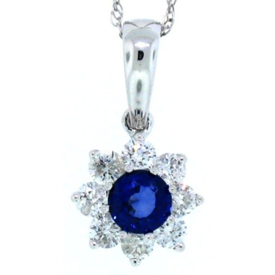 Blue Sapphire and Diamond Pendant Necklace 14Kt White Gold