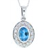 Oval Shape Blue Topaz Diamond Pendant Necklace 14Kt Gold
