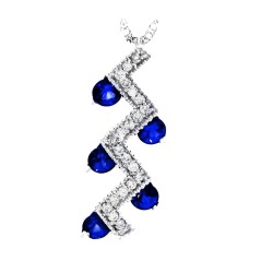 Natural Sapphire and Diamond Pendant Necklace 14Kt White Gold