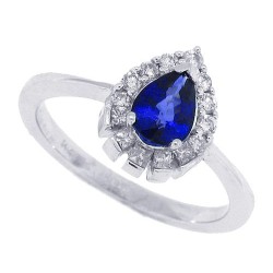 Sapphire Diamond Halo Ring 14Kt White Gold Pearshaped