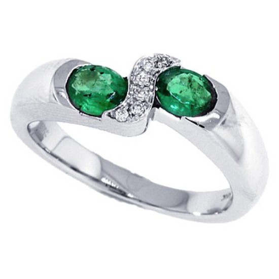 Emerald Diamond Right Hand Ring 14Kt Gold May Birthstone