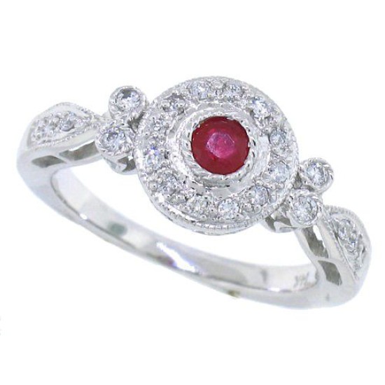 Ruby Diamond Engagement Ring 14Kt Gold July Birthstone