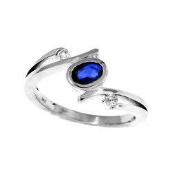 Sapphire and Diamond Three Stone Ring in 14kt White Gold  