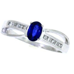 Sapphire and Princess Cut Diamond Ring 14Kt White Gold