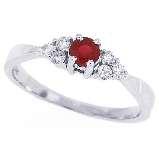 14Kt White Gold Ruby and Diamond Right Hand Ring