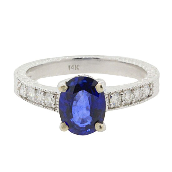 Natural Sapphire Diamond Engagement Ring in 14Kt White Gold