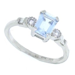 Emerald Cut Aquamarine Diamond Ring 14Kt White Gold