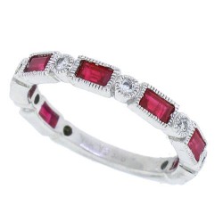 Genuine Ruby Diamond Eternity Wedding Band 14Kt White Gold