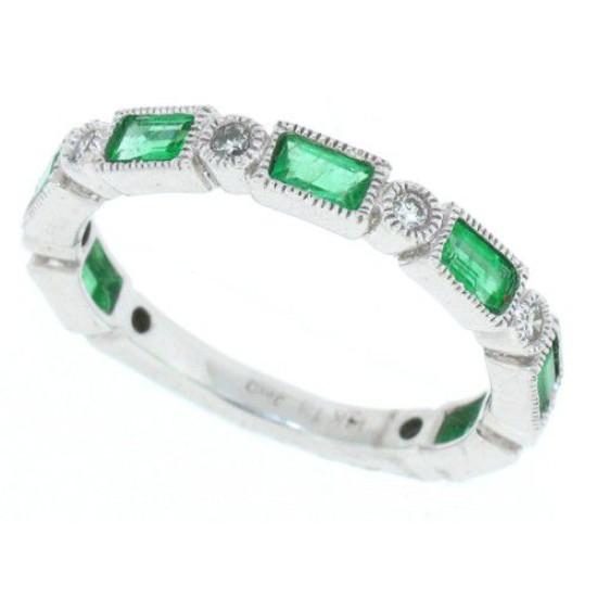 Emerald Diamond Wedding Band 14Kt White Gold