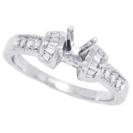 18Kt White Gold Diamond Semi Mount Ring , Baguette and Round, 0.21cttw