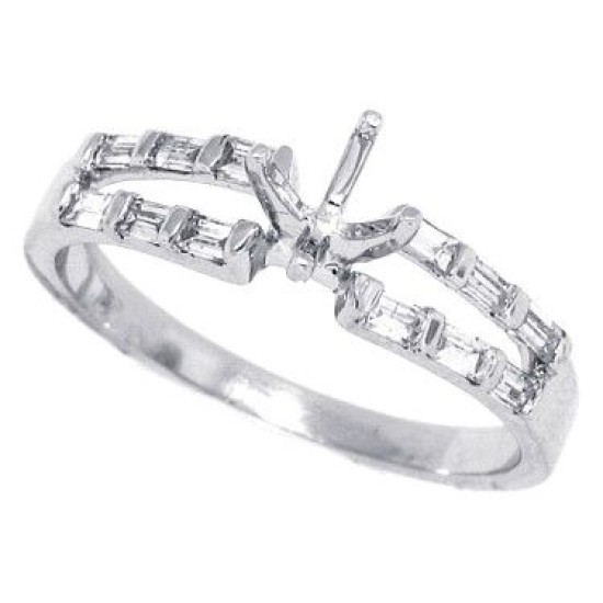 18Kt White Gold Diamond Semi Mount Ring Baguette and Round