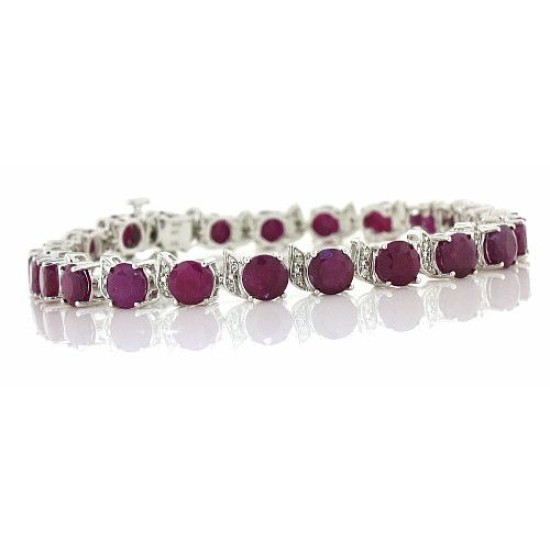 Genuine Ruby Bracelet with Diamond 10kt White Gold 17.17 ct.t.w