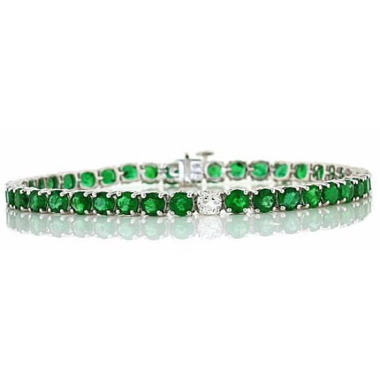 Genuine Emerald Bracelet in 10Kt White Gold 11.45 ct.t.w.4MM Round 