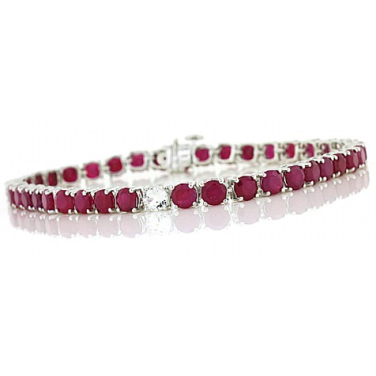 Genuine Ruby Bracelet in 14Kt White Gold 15.49 ct.t.w