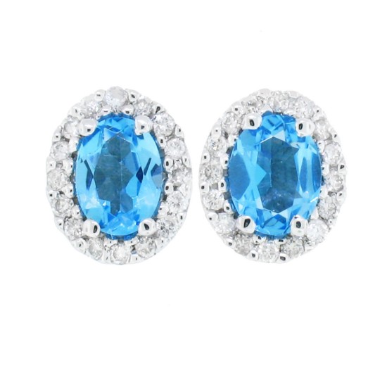 Blue Topaz and Diamond Stud Earrings in 14Kt White Gold 