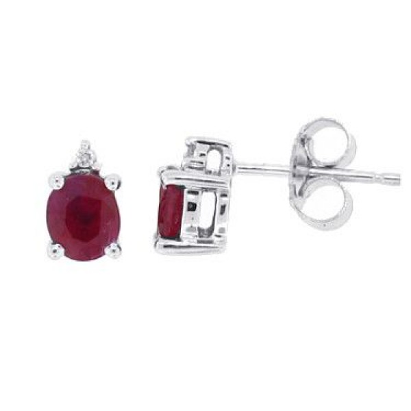 0 69 Ct T W Genuine Ruby And Diamond Stud Earrings 14kt White Gold T W Genuine Ruby And Diamond Stud Earrings 14kt White Gold