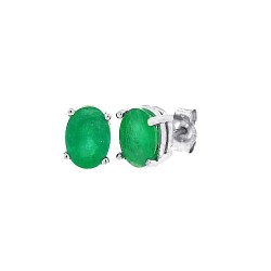 Oval Emerald Stud Earrings in 14Kt White Gold (A Quality)